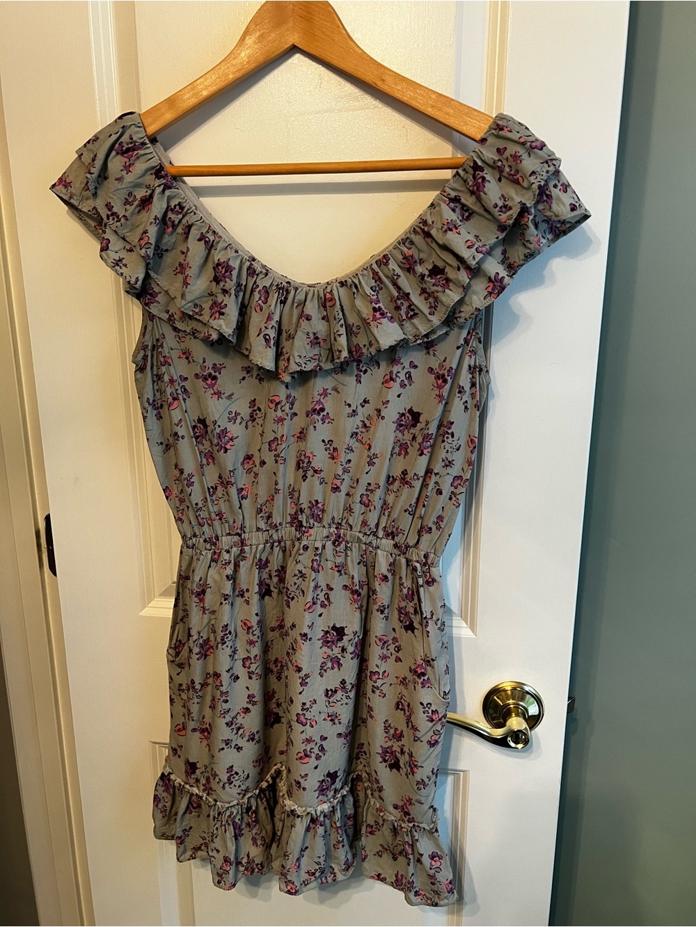 Lucca Couture Floral Ruffle Mini Dress Light Teal Small